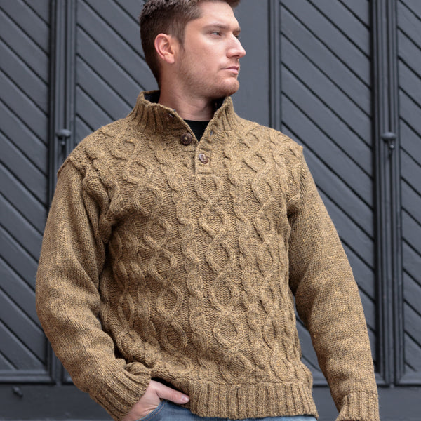 Mens Half Zip Irish Aran Sweater