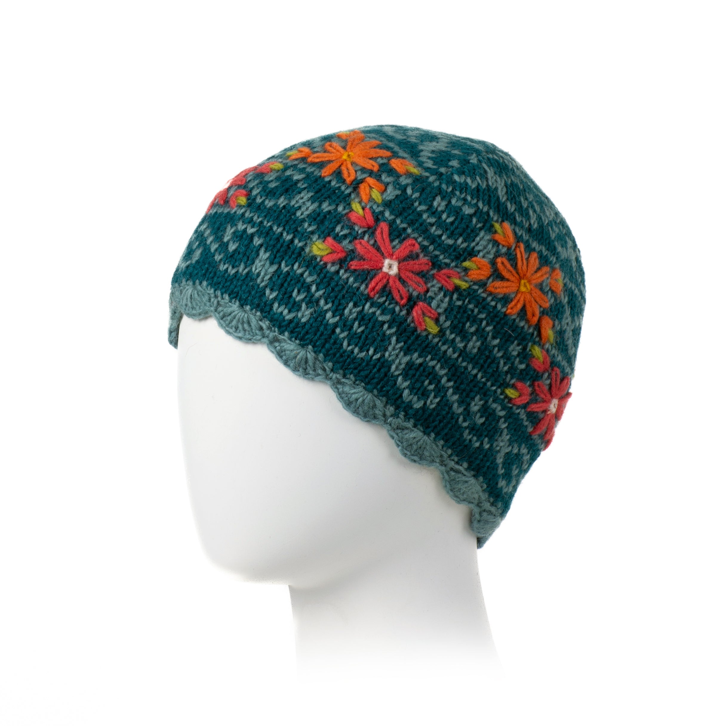 Ballad Floral Knit Beanie Cozy Hat with Flower Embroidery Lost Horizons USA