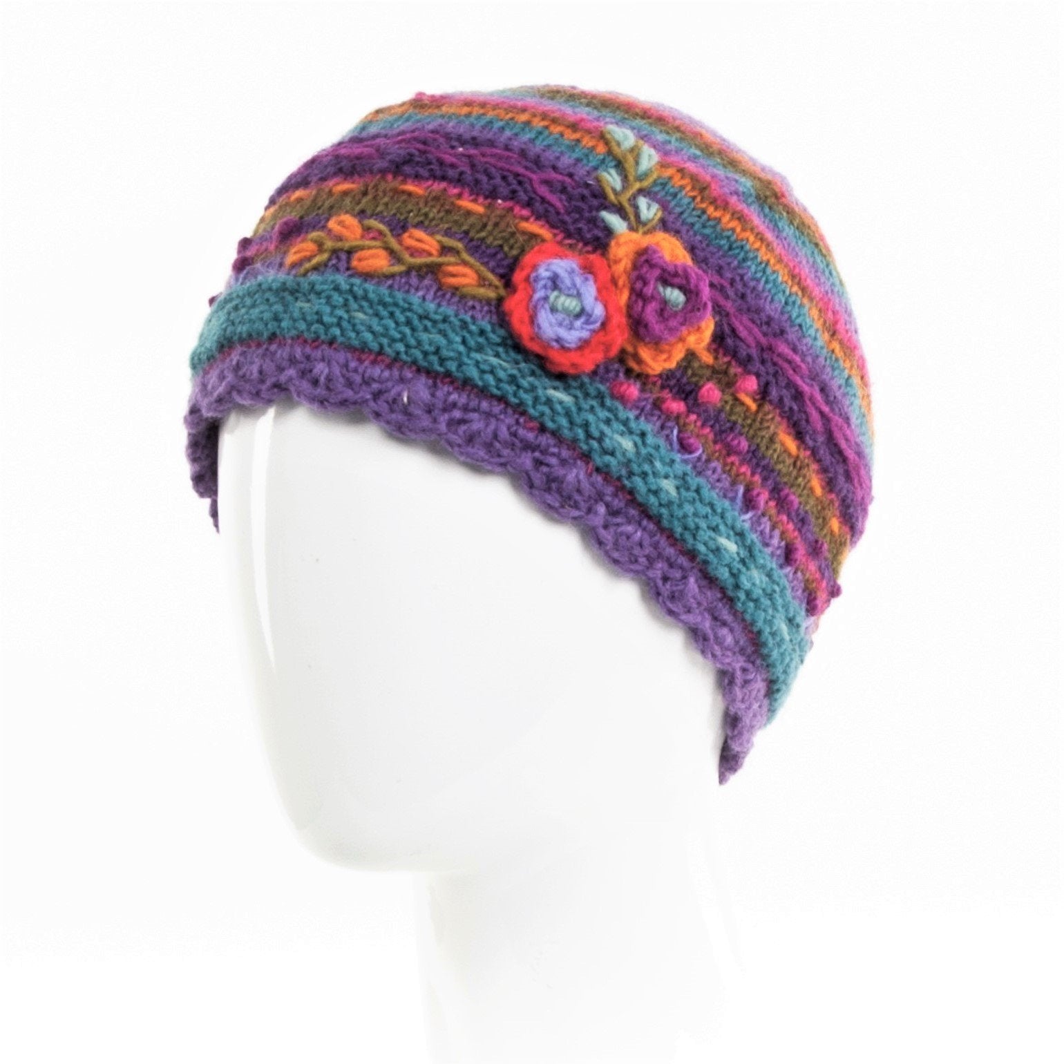 Colorful crocheted beanie hat pink lilac order teal